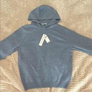 Brand new light blue cashmere sweater with hood